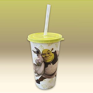 Copo de Plástico com Tampa e Canudo - Shrek - 500ml - 1 unidade - Plasútil - Rizzo