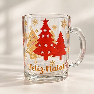 Caneca de Vidro de Natal - Árvores - 335ml  - 1 unidade - Rizzo