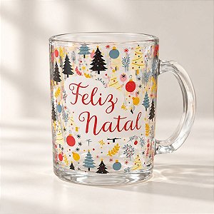 Caneca de Vidro de Natal - Árvores Coloridas - 335ml  - 1 unidade - Rizzo