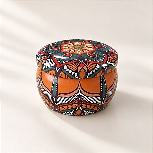 Lata De Metal Estampa De Mandala - Verde e Laranja - 7x4,5cm - 130ml  - 1 unidade - Rizzo