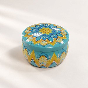 Lata De Metal Estampa De Mandala - Verde Água - 7x4,5cm - 130ml  - 1 unidade - Rizzo