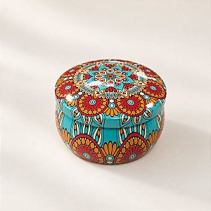Lata De Metal Estampa De Mandala - Vermelho, Laranja e Verde - 7x4,5cm - 130ml  - 1 unidade - Rizzo