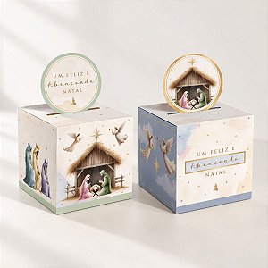 Caixa Pop Up para Panetone 100g - Sagrado Compose - Marfim e Verde - 9x9x11cm - 10 unidades - Cromus - Rizzo