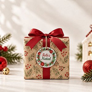 Tag Redonda Decorativa de Natal com Sisal - Feliz Natal Guirlanda - Vermelha e Verde - 5x5cm - 10 unidades - Rizzo