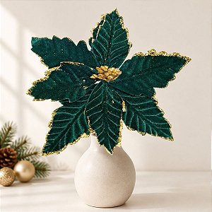 Poinsétia Decorativa - Verde Veludo - 44cm - 1 unidade - Cromus - Rizzo