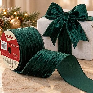 Fita Aramada Decorativa de Natal - Veludo Verde - 6,3cm x 9,14m - 1 unidade - Cromus - Rizzo