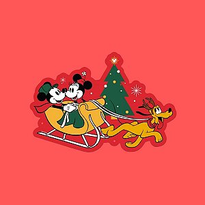Painel Decorativo - Trenó Natalino Mickey, Minnie e Pluto - 60x40cm  - 1 unidade - Disney Original - Rizzo