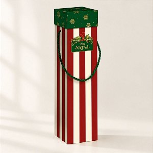 Caixa para Garrafa com Alça - Feliz Natal - 32x8cm - 10 unidades - Regina - Rizzo