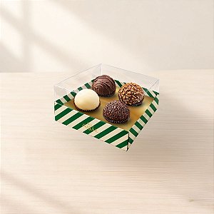 Caixa 4 Doces com Tampa Cristal - Natal Elegance - Verde - 9x9cm - 10 unidades - Regina - Rizzo