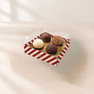 Caixa para 4 Doces com Tampa Cristal - Natal Elegance - Vermelho - 9x9cm - 10 unidades - Regina - Rizzo