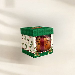 Caixa Mini para Panetone com Visor - Natal Clássico - Verde - 11,5x11,5cm - 10 unidades - Regina - Rizzo