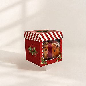 Caixa Mini para Panetone com Visor - Natal Clássico - Vermelho - 11,5x11,5cm - 10 unidades - Regina - Rizzo