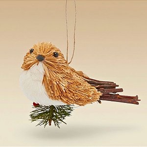 Enfeite Decorativo Para Pendurar de Natal - Pássaro Natural Rústico - 15x11x6cm - 1 unidade - Rizzo