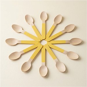 Colher de Madeira - Base Amarela - 14cm - 10 unidades - Rizzo