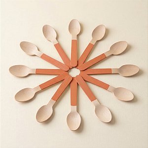 Colher de Madeira - Base Laranja - 14cm - 10 unidades - Rizzo