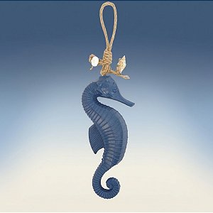 Enfeite Decorativo para Pendurar de Madeira - Cavalo Marinho - Azul Marinho - 12x28x4cm - 1 unidade - Rizzo