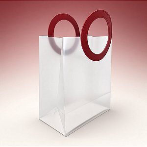 Sacola Transparente Fosca PVC com Alça Redonda de Couro Marsala - 23x27x13cm - 1 unidade - Rizzo