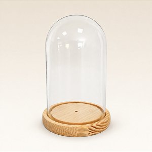 Cúpula de Vidro Decorativo - 14x21x14cm - Base Madeira Clara - 1 unidade - Rizzo