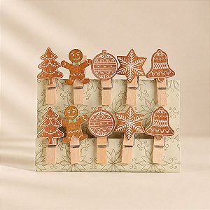 Mini Prendedor de Natal - Elementos Natalinos em Madeira - 3,5x1cm - 10 unidades - Rizzo