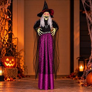 Enfeite Decorativo de Halloween com Som, Luz e Movimento - Bruxa Samira - 1,15m - 1 unidade - Cromus - Rizzo