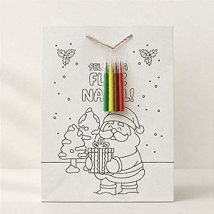Sacola de Papel de Natal para Colorir com Canetinhas - Feliz Natal - 24x31x12cm - 1 unidade - Rizzo