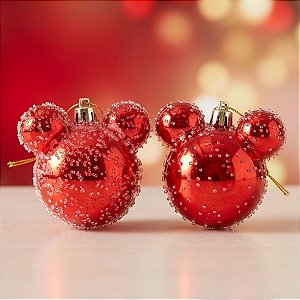 Bola de Natal - Mickey - Açucarada Vermelho - 10cm - Disney Original - 2 unidades - Cromus - Rizzo