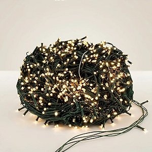 Cordão de LED Pisca Pisca Luz Branca Quente com Fio Verde 1.600 Leds com Strobos - 50m Bivolt - 1 unidade - Rizzo