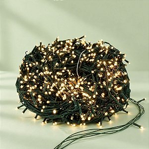 Cordão de LED Branco Quente com Fio Verde 300 Leds - 30m - 110v - 1 unidade - Rizzo
