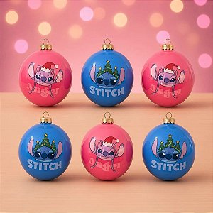 Bola de Natal - Stitch e Angel - 6cm - Disney Original - 6 unidades - Cromus - Rizzo