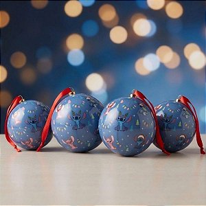 Bola de Natal - Stitch - Azul - 8cm - Disney Original - 4 unidades - Cromus - Rizzo