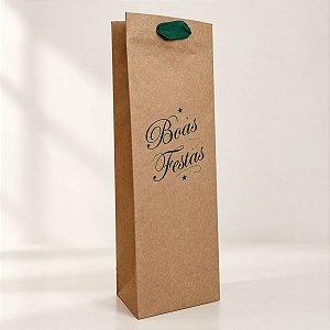 Sacola de Papel para Garrafa - Boas Festas - 13,5x8x39cm - Ref.3671 - 10 unidades - Rizzo