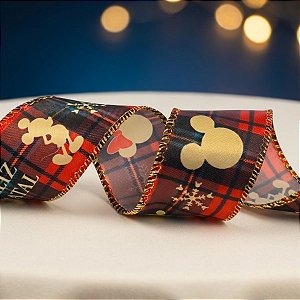Fita Decorativa Aramada - Mickey Mouse - Xadrez Vermelho - 6,3x914cm - Disney Original - 1 unidade - Cromus - Rizzo