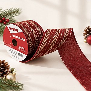 Fita Aramada Decorativa de Natal - Chevron - Bordô e Chá com Glitter - 6,3x9,14cm - 1 unidade - Cromus - Rizzo