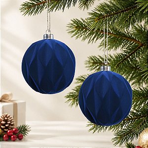 Bola de Natal - Ondulada e Flocada - Azul Marinho - 12cm - 2 unidades - Cromus - Rizzo