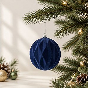 Bola de Natal - Ondulada e Flocada - Azul Marinho - 10cm - 4 unidades - Cromus - Rizzo