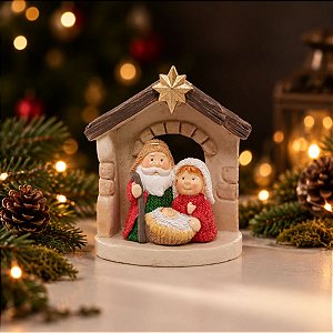 Presépio Sagrada Família com Estrela em Resina - 6,5cm - 1 unidade - Cromus - Rizzo