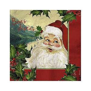 Guardanapo de Papel Papai Noel Boas Festas 33cm - 20 folhas - Cromus Natal - Rizzo Embalagens