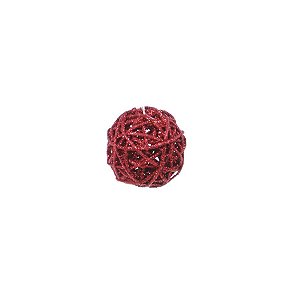 Bola Rattan Vermelho 6cm - 01 unidade - Cromus Natal - Rizzo Embalagens