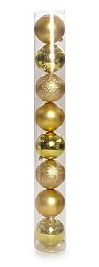 Bolas em Tubo Ouro 5cm - 08 unidades - Cromus Natal - Rizzo Embalagens