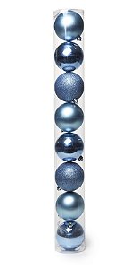 Bola de Natal em Tubo - Lisa/Fosco/Glitter Azul - 6cm - 8 unidades - Cromus - Rizzo