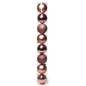 Bolas em Tubo Rose Gold 5cm - 08 unidades - Cromus Natal - Rizzo Embalagens