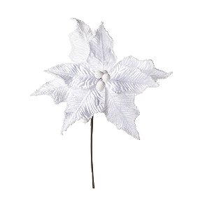 Galho Médio Poinsettia De Veludo Branco 35cm - 01 unidade - Cromus Natal - Rizzo Embalagens