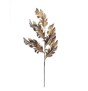 Galho Grande Folhas Arabesco Dourado 59cm - 01 unidade - Cromus Natal - Rizzo Embalagens