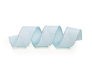 Fita Tecido Azul Poá Branco 3,8cm - 01 unidade 10m- Cromus Natal - Rizzo Embalagens