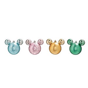 Bola Arabesco Mickey - Azul, Rosa, Verde e Dourado - 8cm - 4 unidades - Cromus Natal - Rizzo