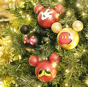 Kit Bolas Acessórios Mickey e Minnie Vermelho e Preto e Ouro  8cm - 04 unidades Natal Disney - Cromus - Rizzo Embalagens