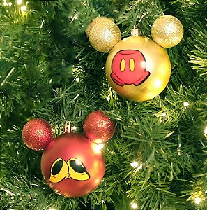 Kit Bolas Acessórios Mickey e Minnie Vermelho e Ouro  10cm - 02 unidades Natal Disney - Cromus - Rizzo