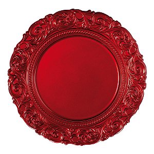 Sousplat Vermelho Trabalhado 33cm - 01 unidade - Cromus Natal - Rizzo Embalagens