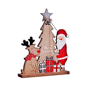 Enfeite de Madeira Pinheiro Árvore e Papai Noel 30cm - 01 unidade - Cromus Natal - Rizzo Embalagens