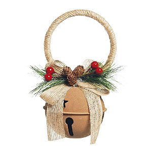 Guizo Bege com Folhas e Cerejas Bege 16cm - 01 unidade - Cromus Natal - Rizzo Embalagens